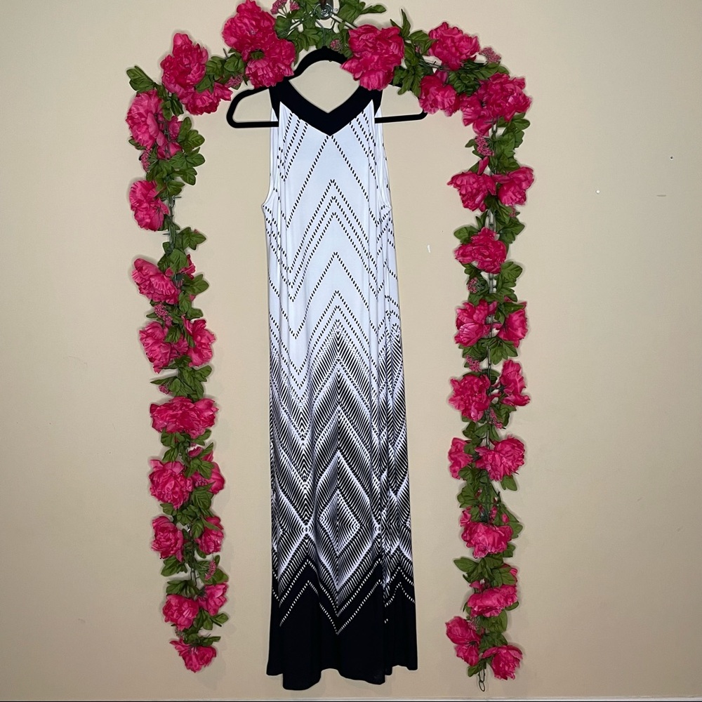Chico’s Graphic Diamond Greta Maxi Dress Black & White Size L/12 - Picture 13 of 16